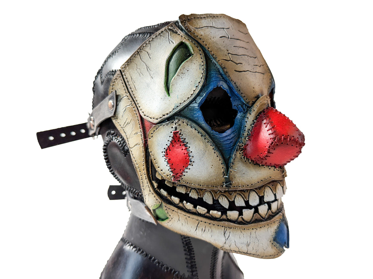 Genuine Leather Mask - Toy Clown - Thick Straps w Velcro Included - Wide Mouth Edition by Rockwell Masks