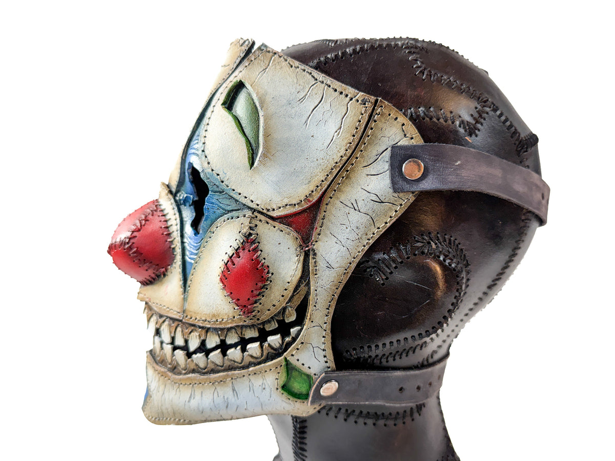 Genuine Leather Mask - Toy Clown - Thick Straps w Velcro Included - Wide Mouth Edition by Rockwell Masks