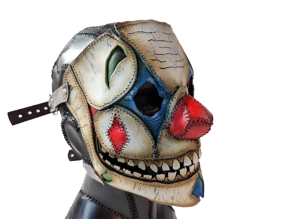 Genuine Leather Mask - Toy Clown - Thick Straps w Velcro Included - Wide Mouth Edition by Rockwell Masks