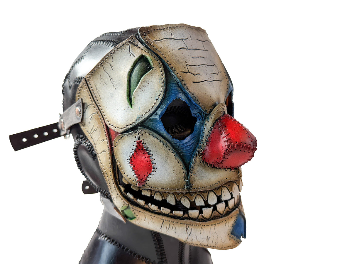 Genuine Leather Mask - Toy Clown - Thick Straps w Velcro Included - Wide Mouth Edition by Rockwell Masks