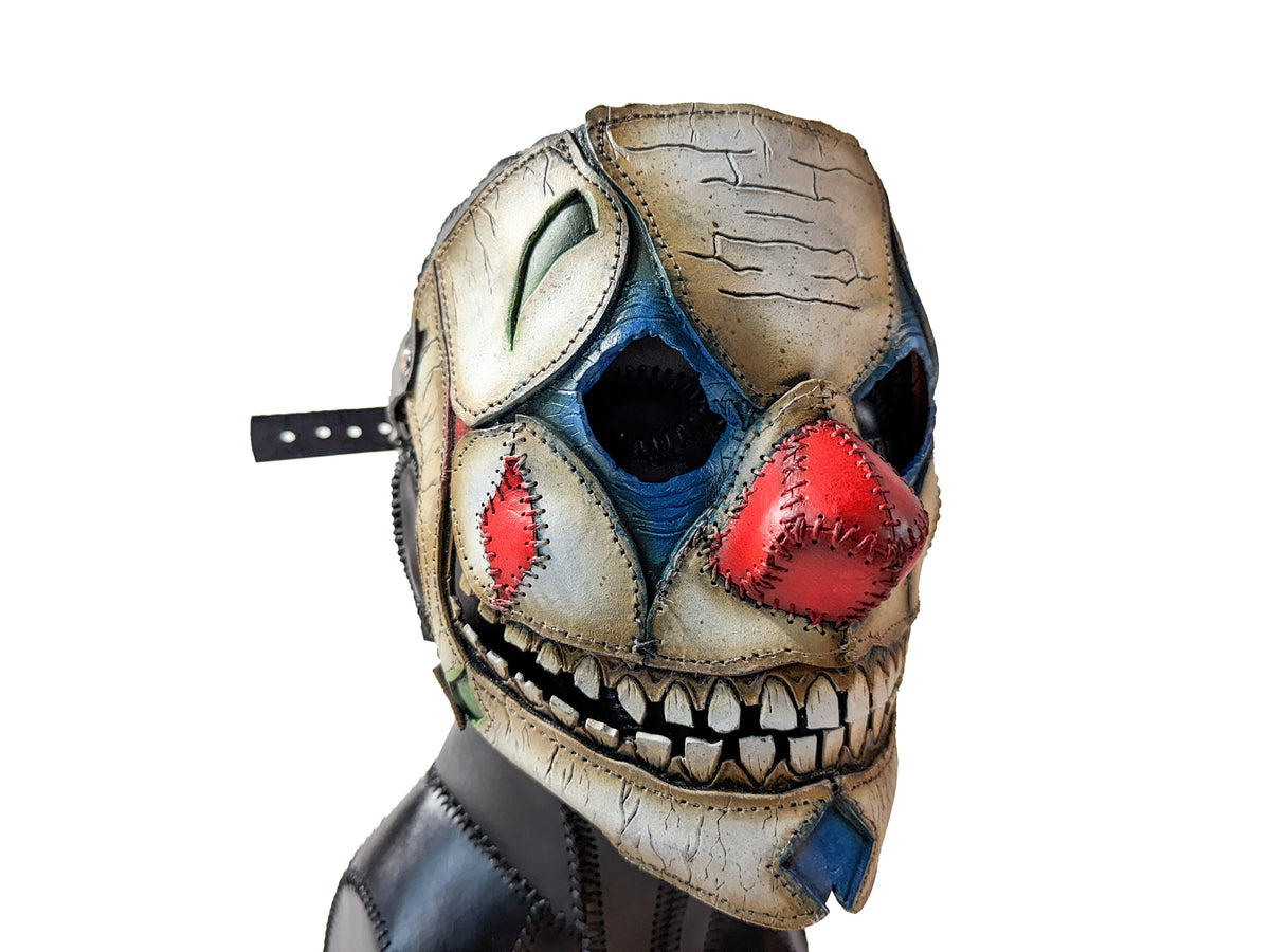 Genuine Leather Mask - Toy Clown - Thick Straps w Velcro Included - Wide Mouth Edition by Rockwell Masks