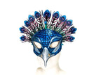 Metallic Blue Peacock Handmade Genuine Leather Mask by Rockwell Masks