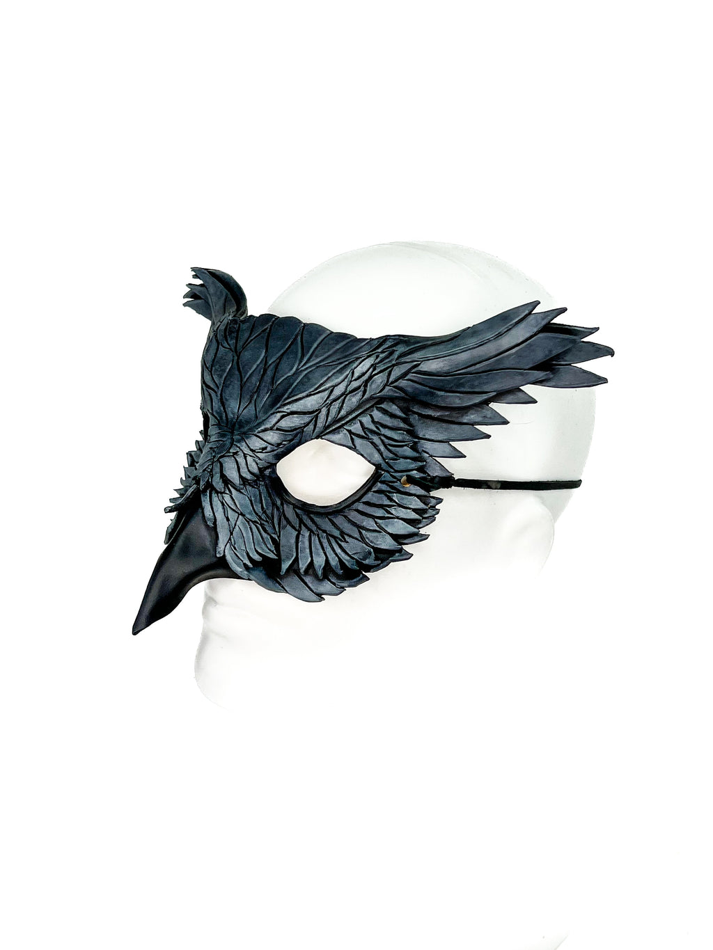Layered Horned Owl Handmade Genuine Leather Mask in Grey by Rockwell Masks