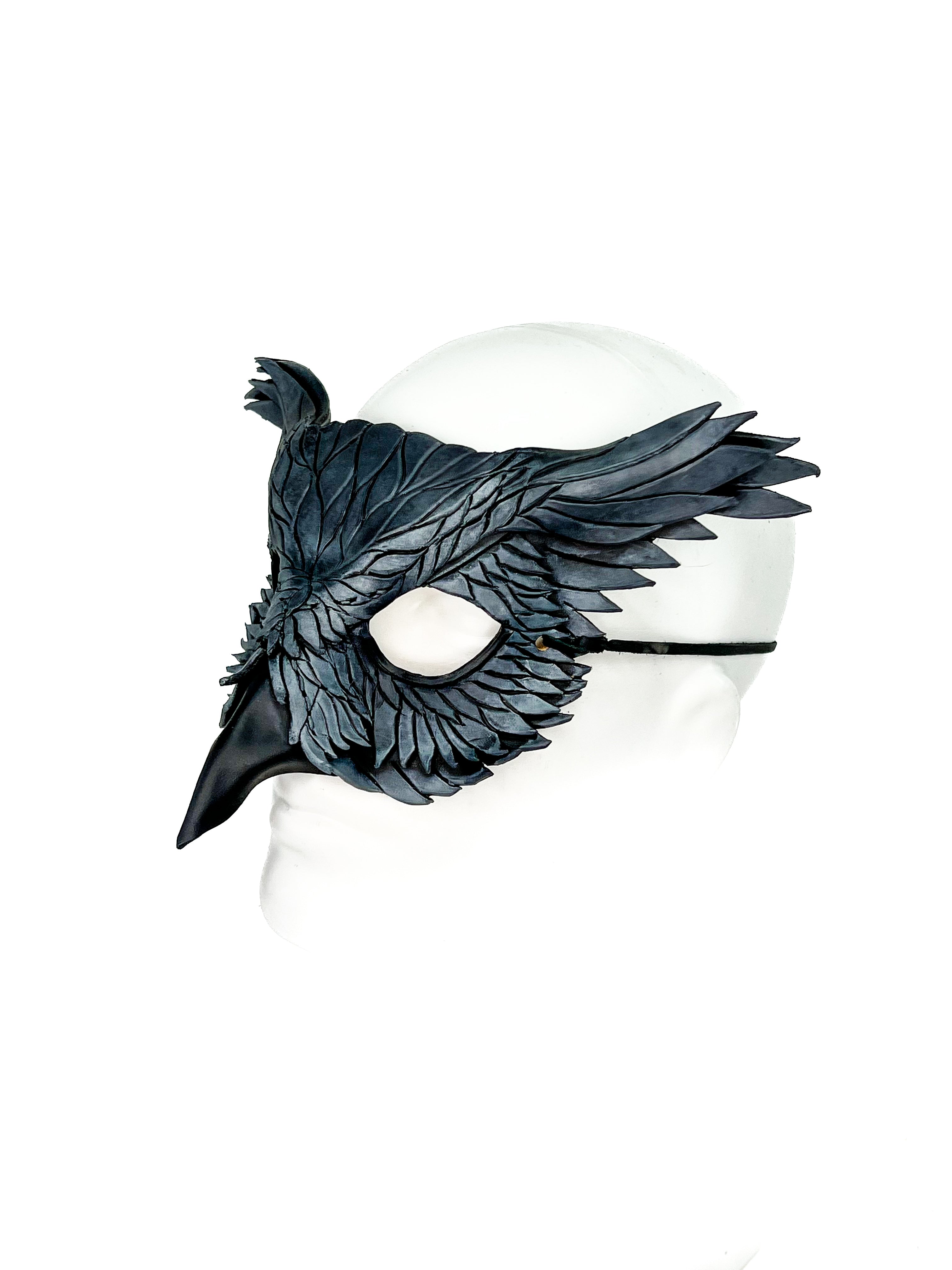 Layered Horned Owl Handmade Genuine Leather Mask in Grey by Rockwell Masks