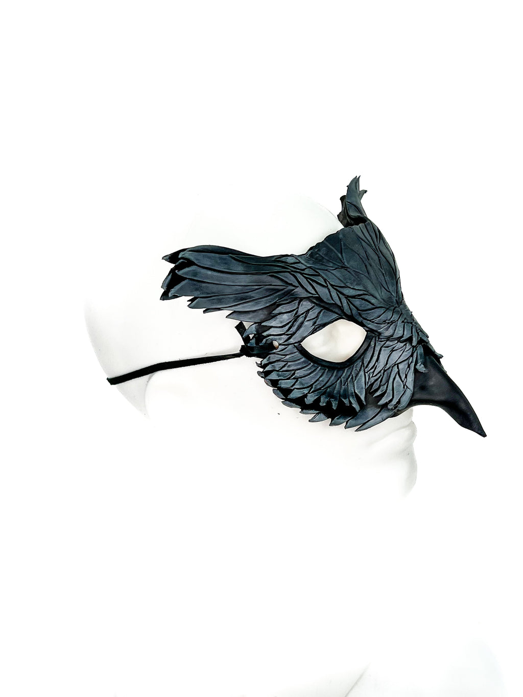 Layered Horned Owl Handmade Genuine Leather Mask in Grey by Rockwell Masks