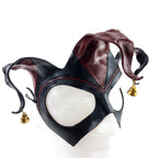 Handmade Genuine Leather Jester Mask in Red and Black with Brass Bells by Rockwell Masks