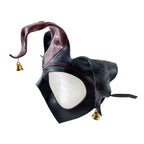 Handmade Genuine Leather Jester Mask in Red and Black with Brass Bells by Rockwell Masks