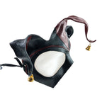 Handmade Genuine Leather Jester Mask in Red and Black with Brass Bells by Rockwell Masks