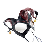 Handmade Genuine Leather Jester Mask in Red and Black with Brass Bells by Rockwell Masks