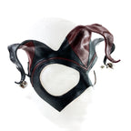 Handmade Genuine Leather Jester Mask in Red and Black with Silver Bells by Rockwell Masks