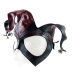 Handmade Genuine Leather Jester Mask in Red and Black with Silver Bells by Rockwell Masks