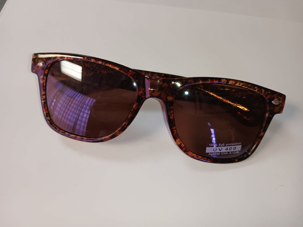 Brown Blues Brother Style Sunglasses with Houndstooth Design and Dark Lenses by HalloweenStore.com