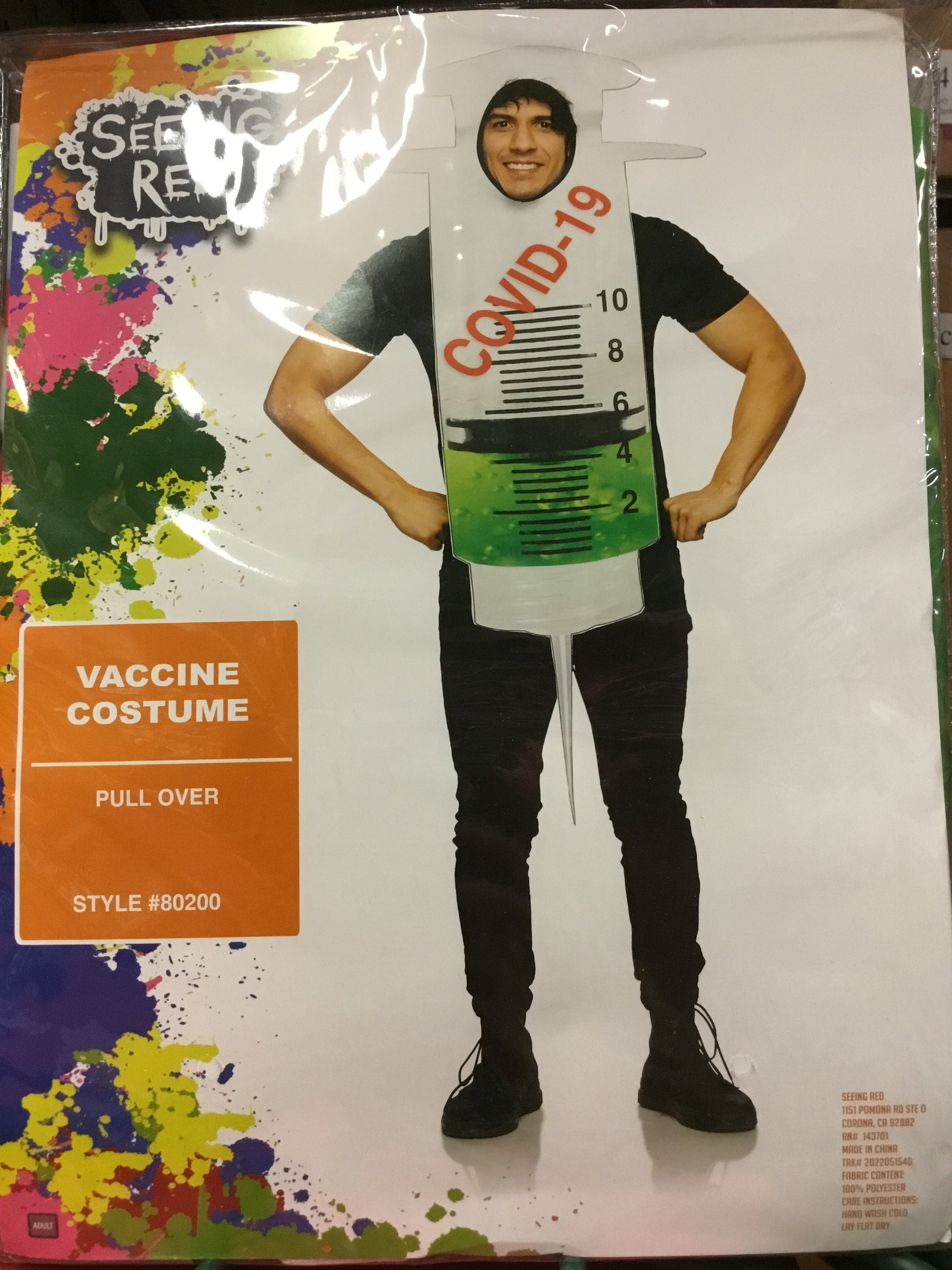 Syringe Vaccine Pullover Adult Covid Costume by HalloweenStore.com