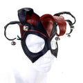 Ready to Ship - Handmade Genuine Leather Five Point Jester Mask in Red and Black with Silver Bells by Rockwell Masks