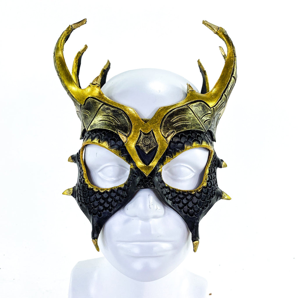 Dragon Crown Eye Mask - Handmade Genuine Leather - Masquerade, Halloween or Cosplay Costume by Rockwell Masks