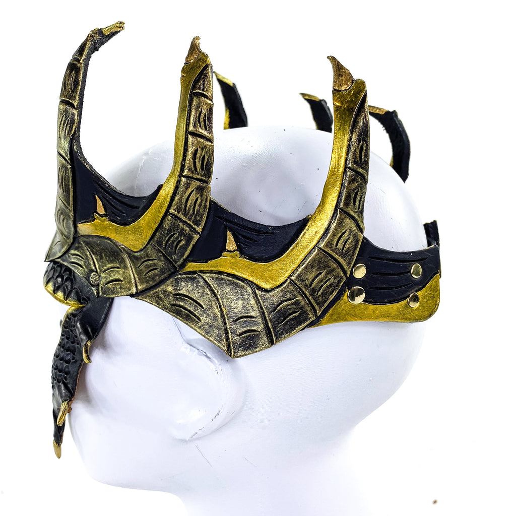Dragon Crown Eye Mask - Handmade Genuine Leather - Masquerade, Halloween or Cosplay Costume by Rockwell Masks