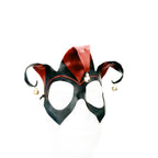 Handmade Genuine Leather Jester Mask in Red and Black With Tibetan Style Bronze Bells by Rockwell Masks