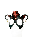 Handmade Genuine Leather Jester Mask in Red and Black With Tibetan Style Bronze Bells by Rockwell Masks