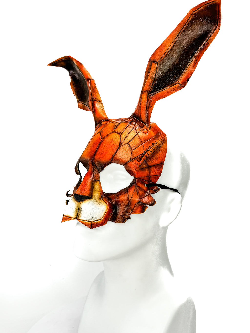In Stock - Geometric Bunny Leather Mask in Sienna by Rockwell Masks