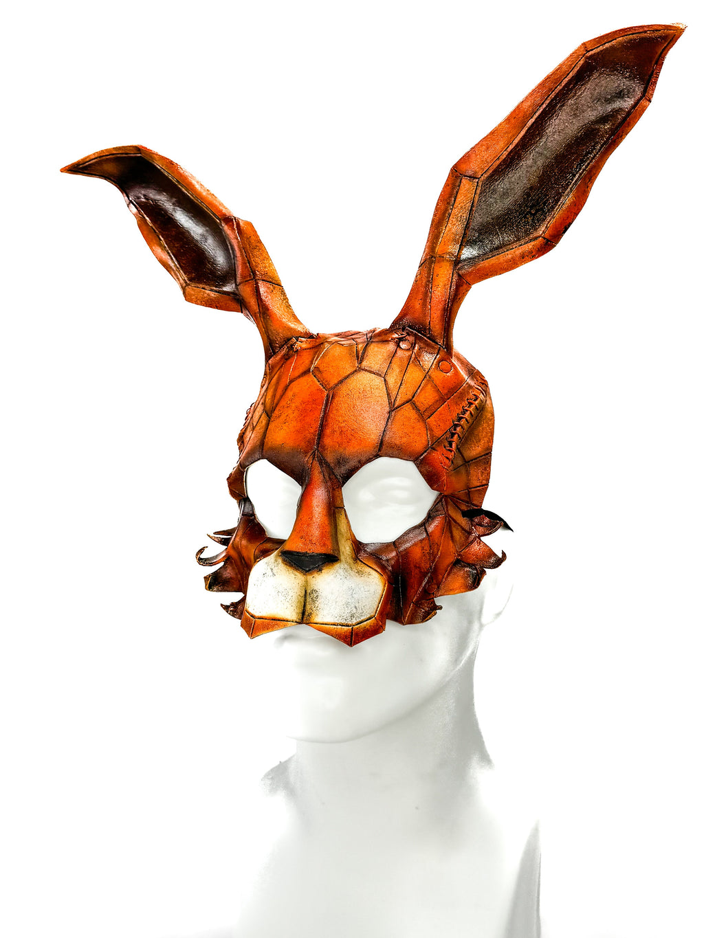 In Stock - Geometric Bunny Leather Mask in Sienna by Rockwell Masks