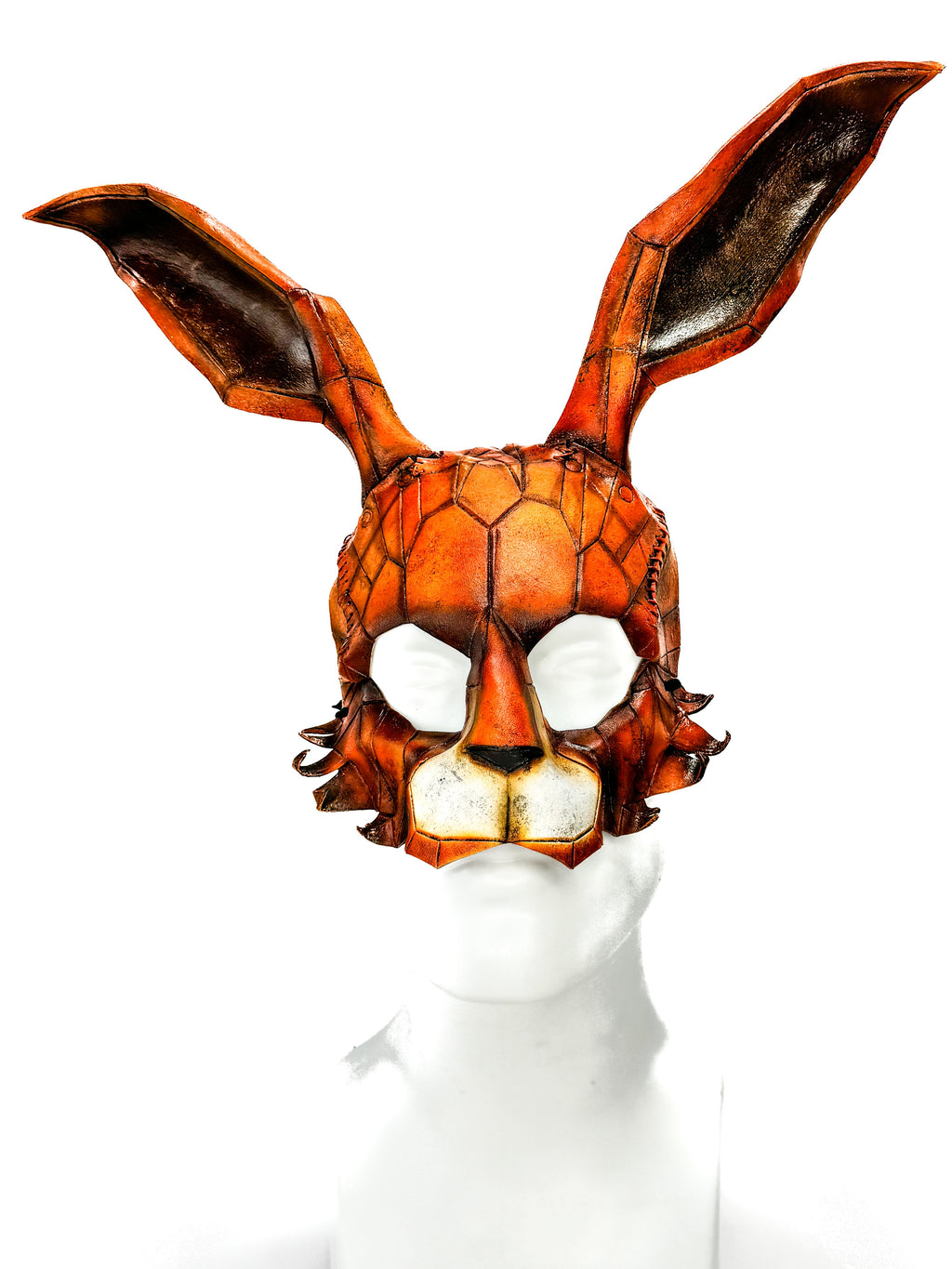 In Stock - Geometric Bunny Leather Mask in Sienna by Rockwell Masks