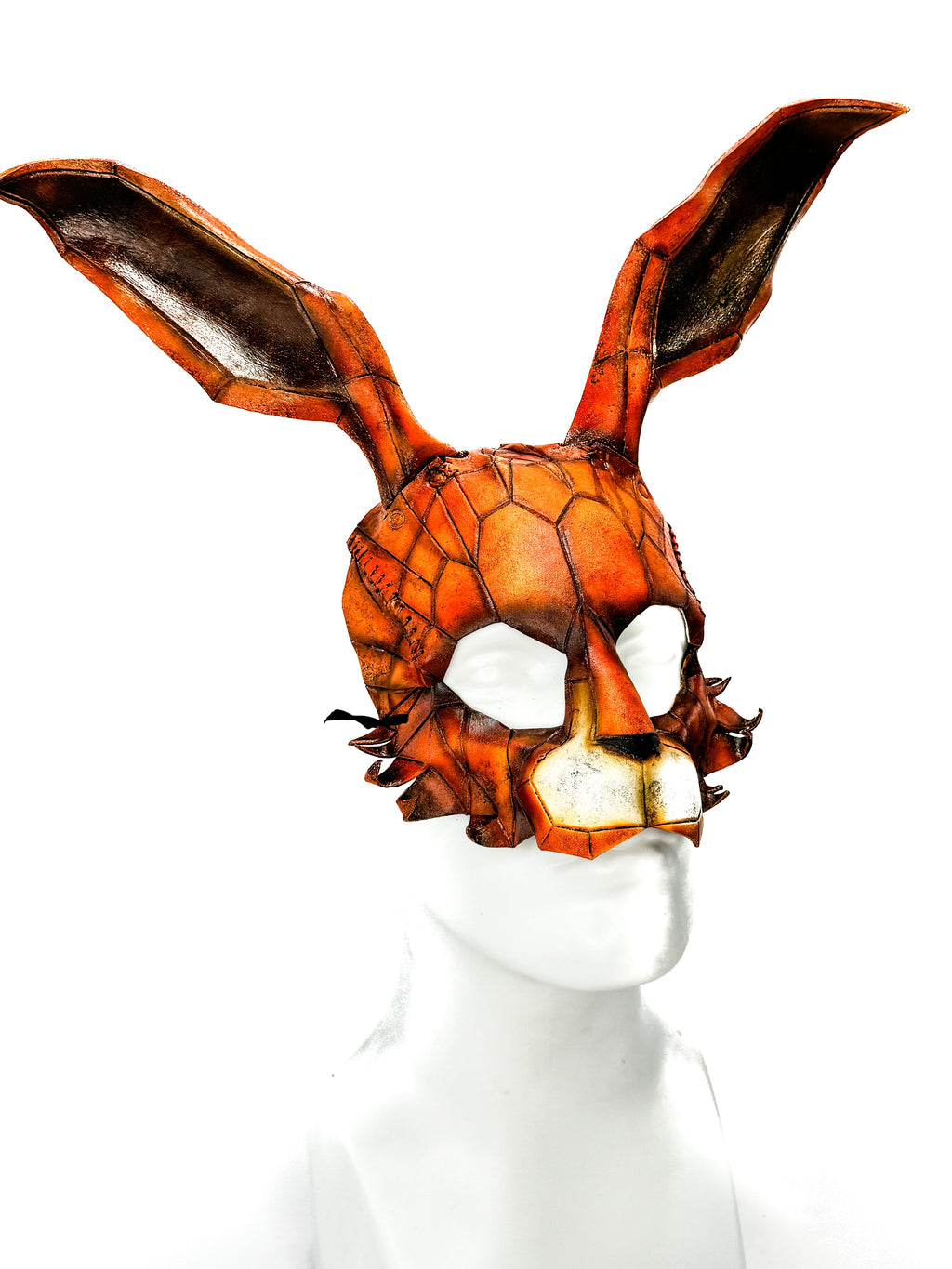 In Stock - Geometric Bunny Leather Mask in Sienna by Rockwell Masks
