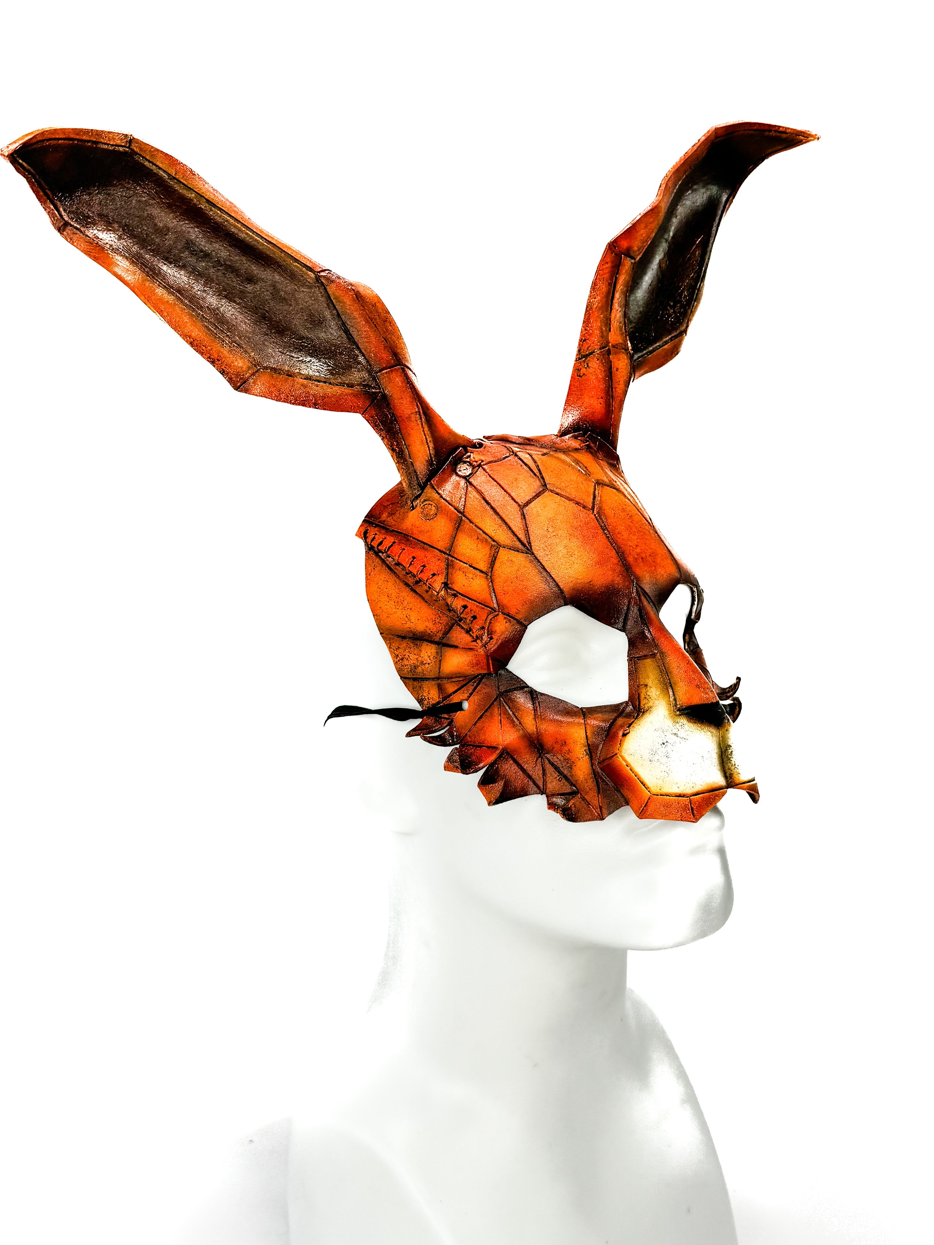 In Stock - Geometric Bunny Leather Mask in Sienna by Rockwell Masks