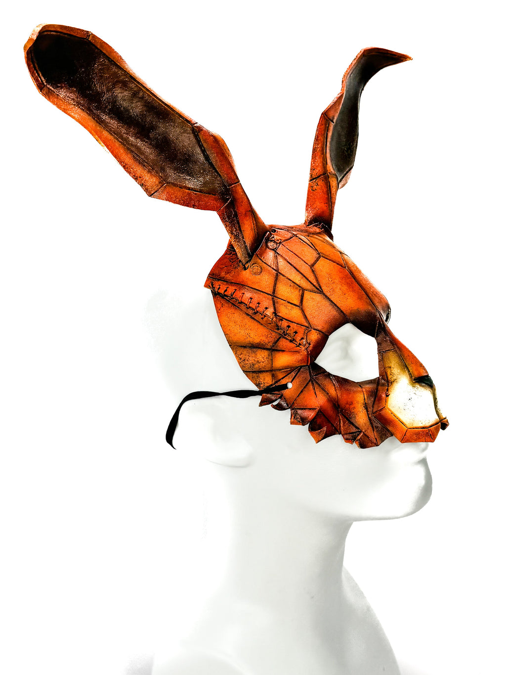 In Stock - Geometric Bunny Leather Mask in Sienna by Rockwell Masks