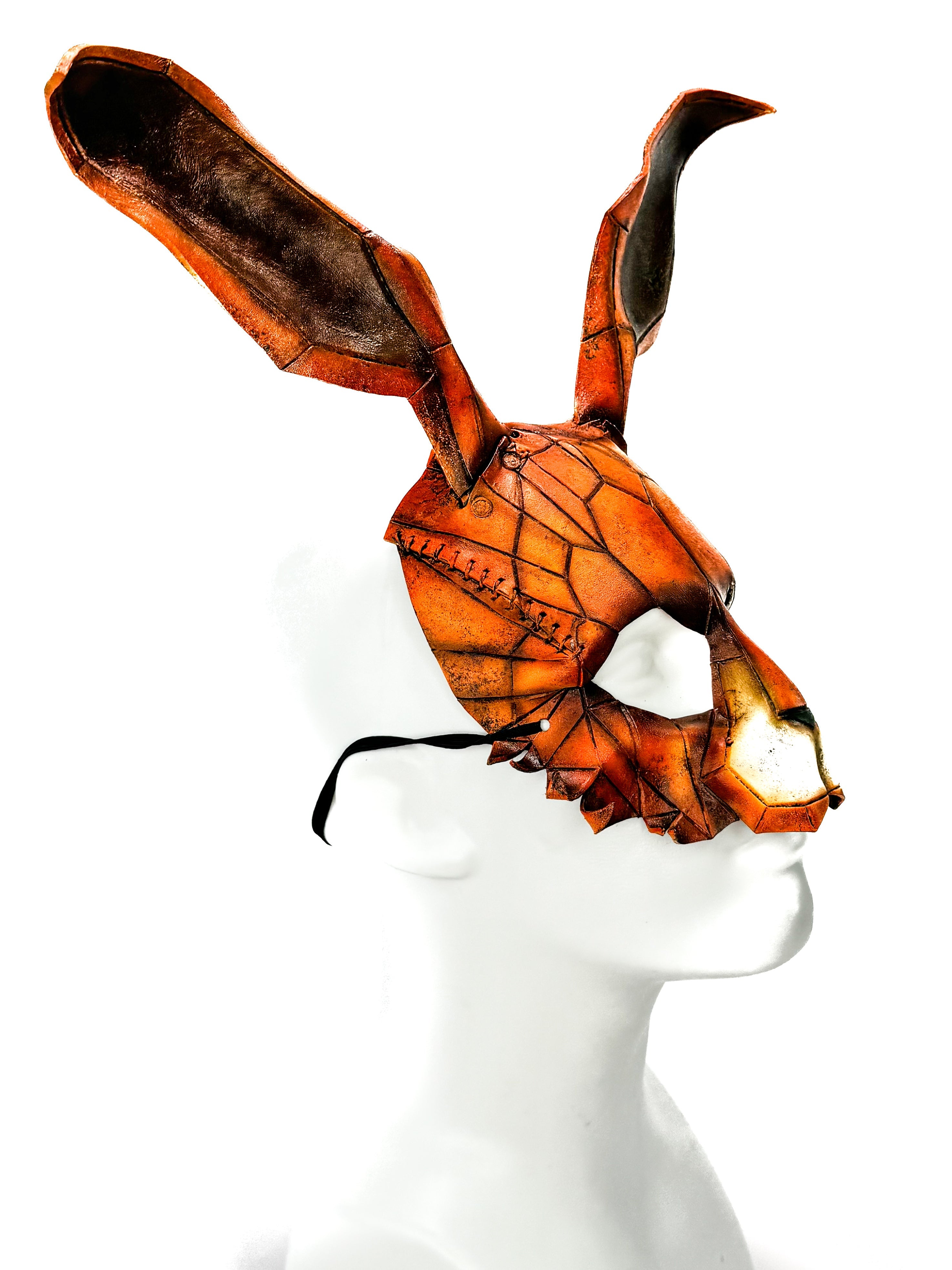 In Stock - Geometric Bunny Leather Mask in Sienna by Rockwell Masks