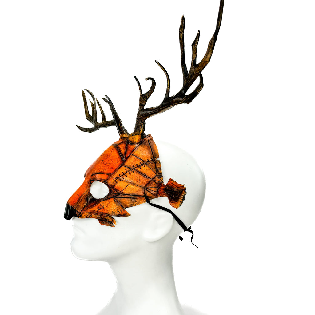 Geometric Deer Genuine Leather Mask In Sienna by Rockwell Masks