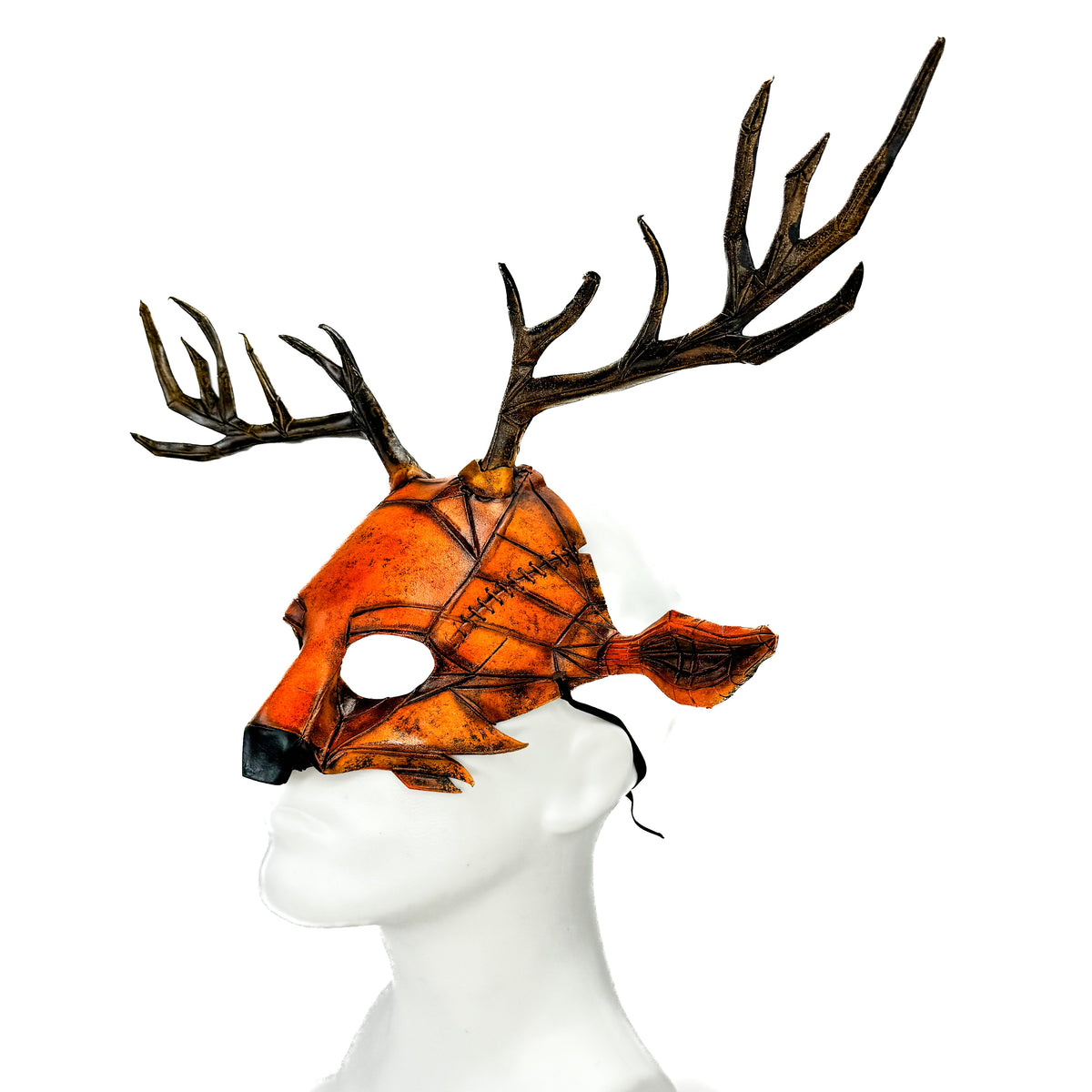 Geometric Deer Genuine Leather Mask In Sienna by Rockwell Masks