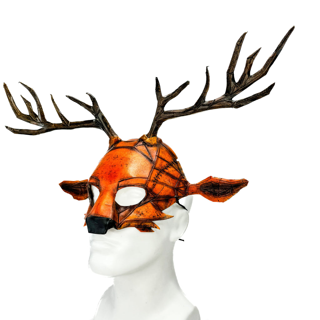 Geometric Deer Genuine Leather Mask In Sienna by Rockwell Masks