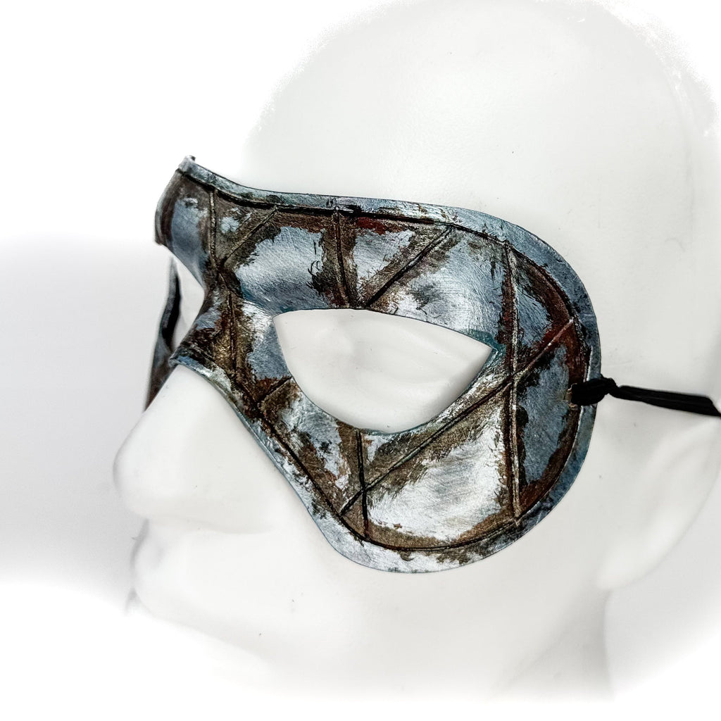 Dual Layer Handmade Genuine Leather Mask in Silver Rust with Swarovski Crystals (Copy) by Rockwell Masks