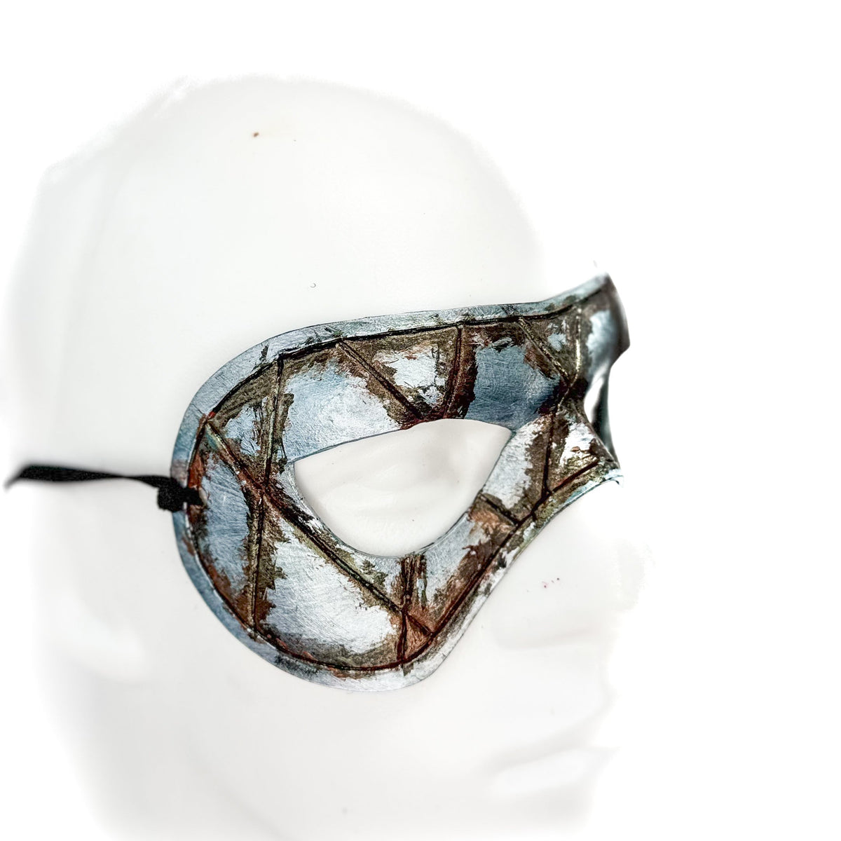 Dual Layer Handmade Genuine Leather Mask in Silver Rust with Swarovski Crystals (Copy) by Rockwell Masks