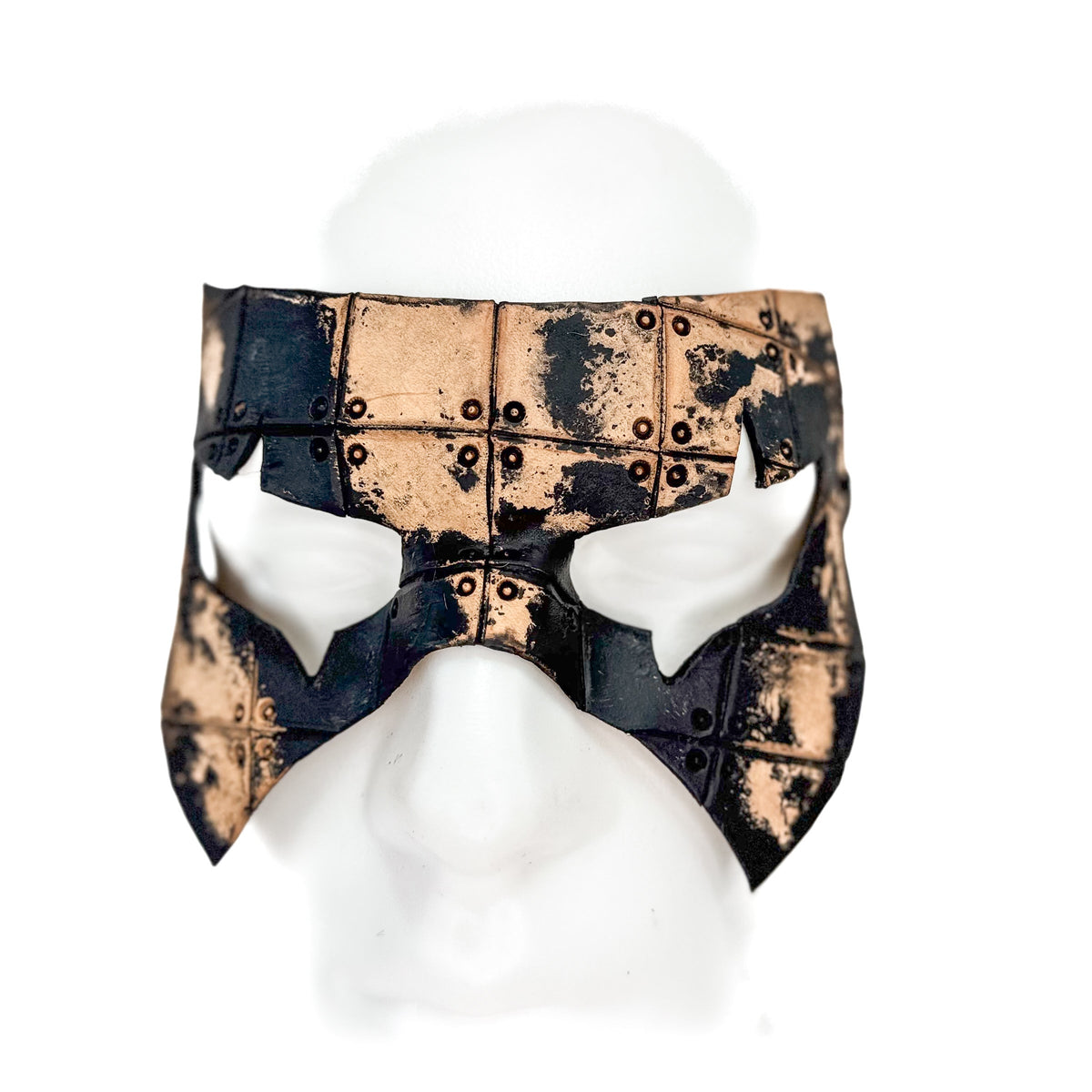 Ink Blot Handmade Genuine Leather Mask in Washed Black Paint and Nude by Rockwell Masks
