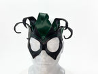 Handmade Genuine Leather Five Point Jester Mask in Green and Black No Bells by Rockwell Masks