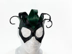 Handmade Genuine Leather Five Point Jester Mask in Green and Black No Bells by Rockwell Masks