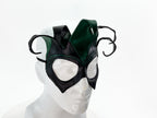 Handmade Genuine Leather Five Point Jester Mask in Green and Black No Bells by Rockwell Masks