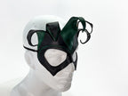 Handmade Genuine Leather Five Point Jester Mask in Green and Black No Bells by Rockwell Masks