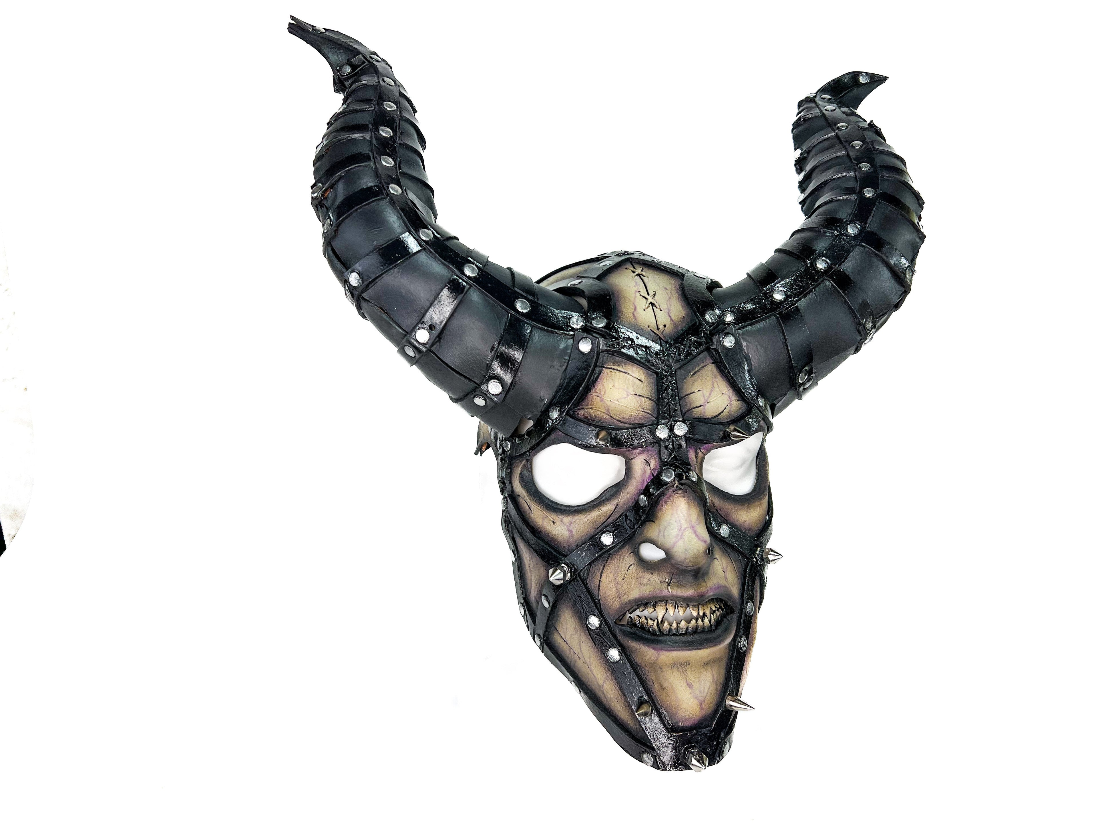 Evil Being - Handmade Genuine Horned Leather Devil/Demon/Satan Horned Mask by Rockwell Masks