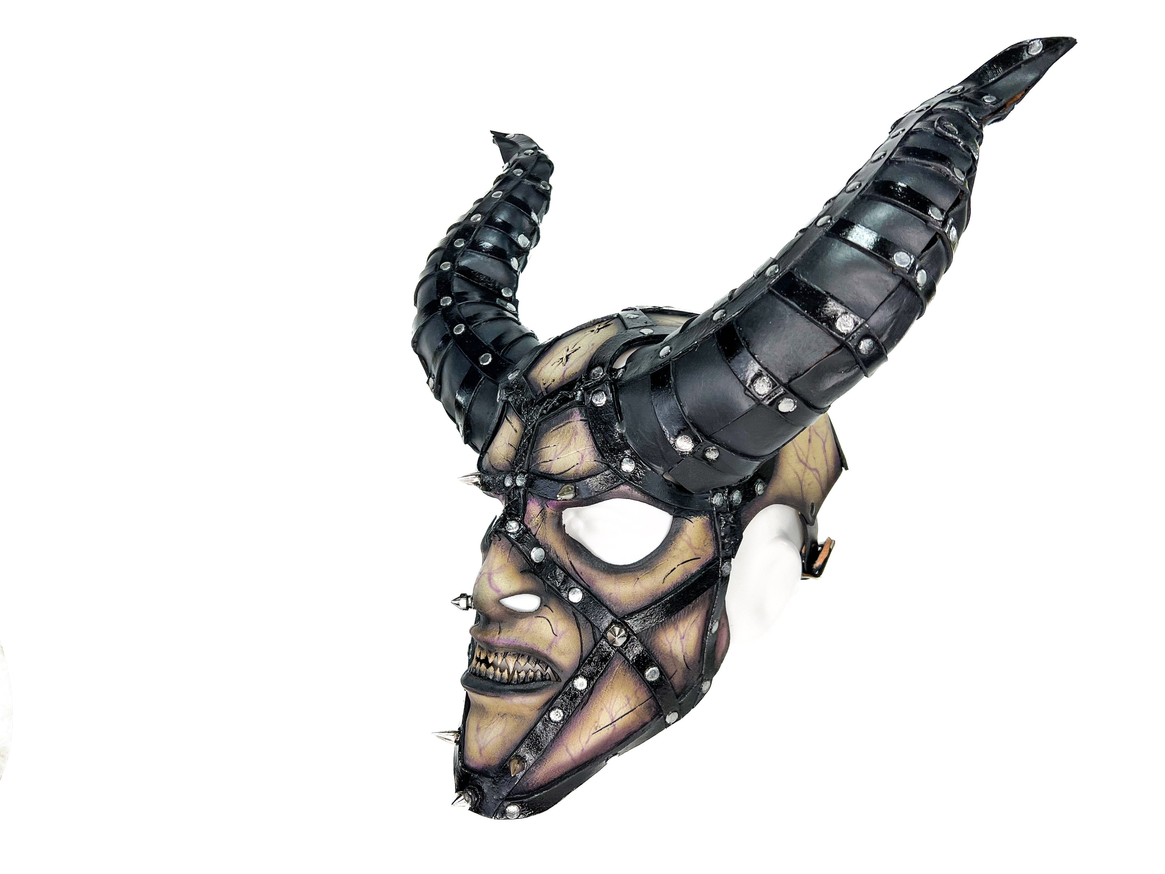 Evil Being - Handmade Genuine Horned Leather Devil/Demon/Satan Horned Mask by Rockwell Masks
