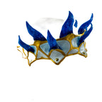 Masquerade Crown of Handmade Genuine Leather in blue gold and white by Rockwell Masks