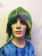 Mardi Gras Choppy Yellow Green Purple Layered Fat Tuesday Party Wig by HalloweenStore.com