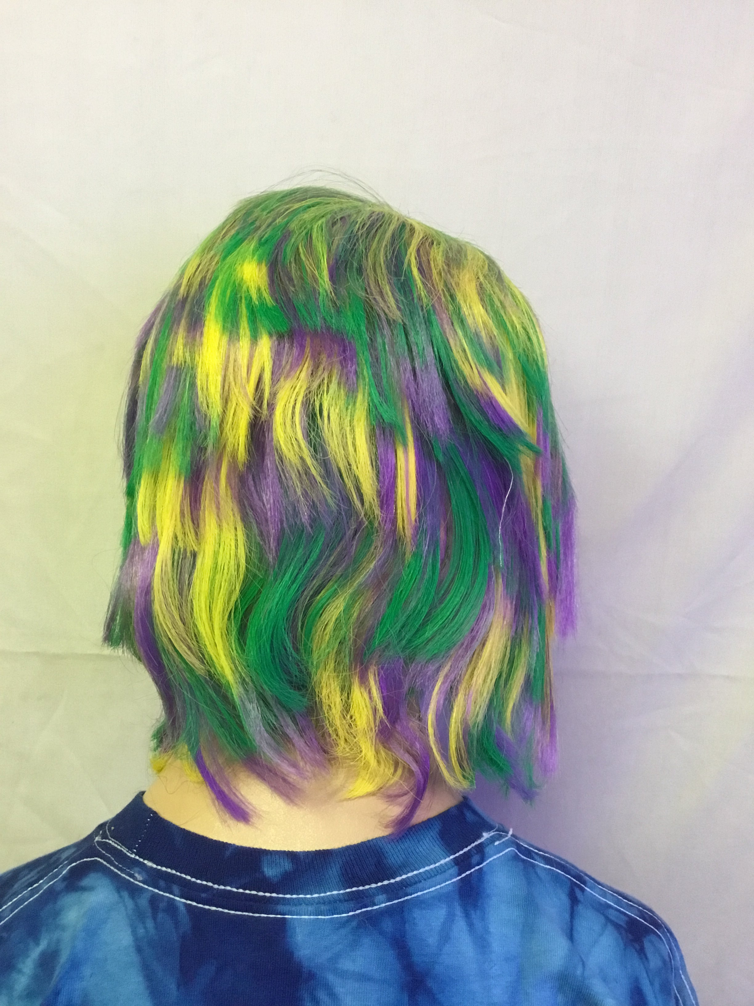 Mardi Gras Choppy Yellow Green Purple Layered Fat Tuesday Party Wig by HalloweenStore.com