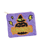 Halloween Message Pumpkin Seed Beaded Halloween Mini Pouch Bag by Madeline Love