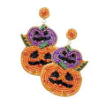 Felt Back Halloween Pumpkin Beaded Dangle Earrings by Madeline Love