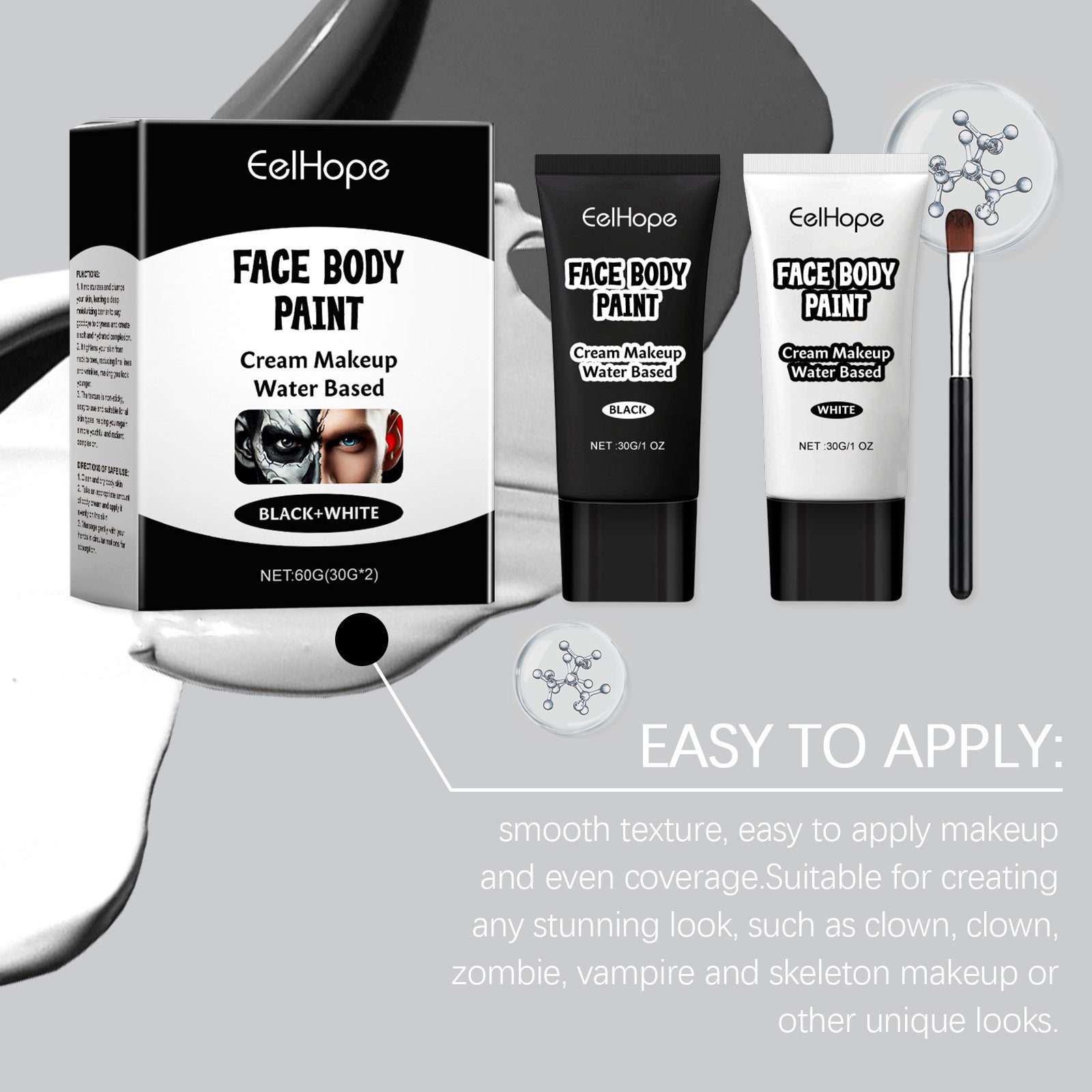 Halloween Black and White Foundation Paint Cream Concealer Easily Cover Skin Tone Clown Makeup Effect Cosplay Lasting Cosmetics - Big Tim's Magic Emporium