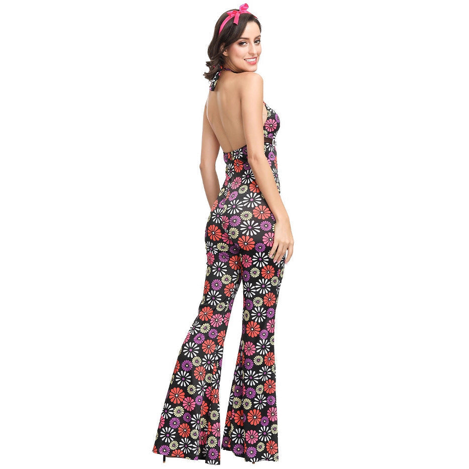 70s Disco Onesie Costume - Vintage Hippie Flower Power Jumpsuit for Couple Show & Theme Parties by SHOMICOBOUTIQUE