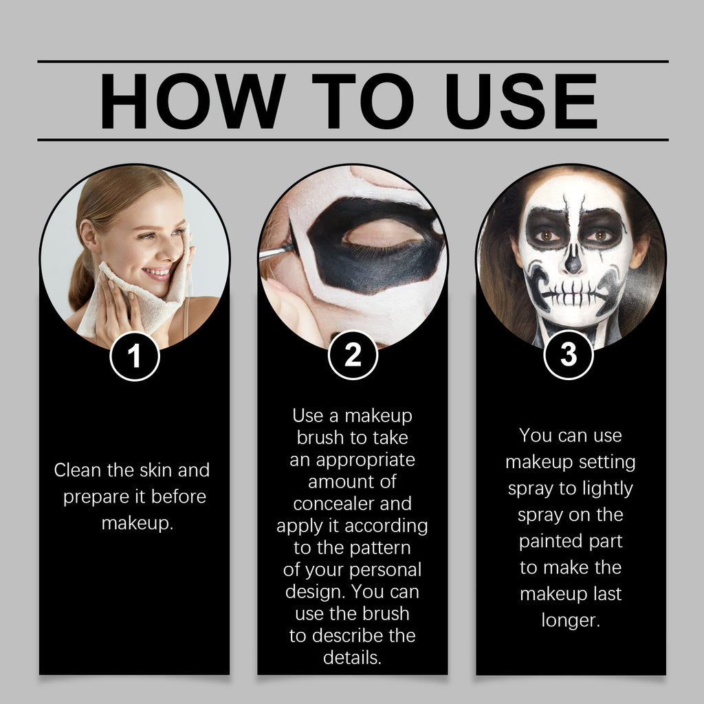 Halloween Black and White Foundation Paint Cream Concealer Easily Cover Skin Tone Clown Makeup Effect Cosplay Lasting Cosmetics - Big Tim's Magic Emporium