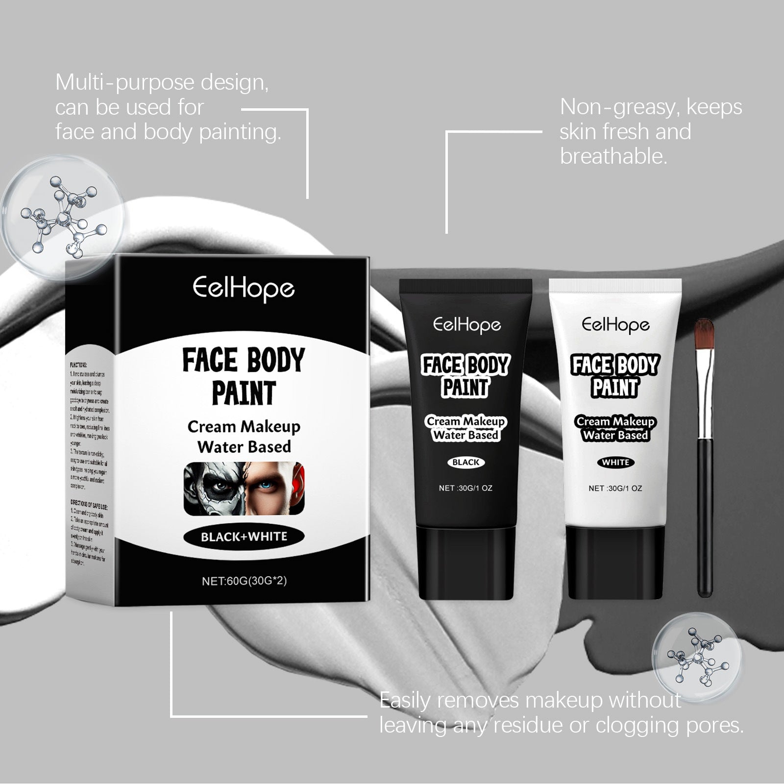 Halloween Black and White Foundation Paint Cream Concealer Easily Cover Skin Tone Clown Makeup Effect Cosplay Lasting Cosmetics - Big Tim's Magic Emporium
